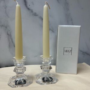 Mikasa Crystal Taper Candle Holders 3” Wide &Tall Square Shape Edinburgh Pattern